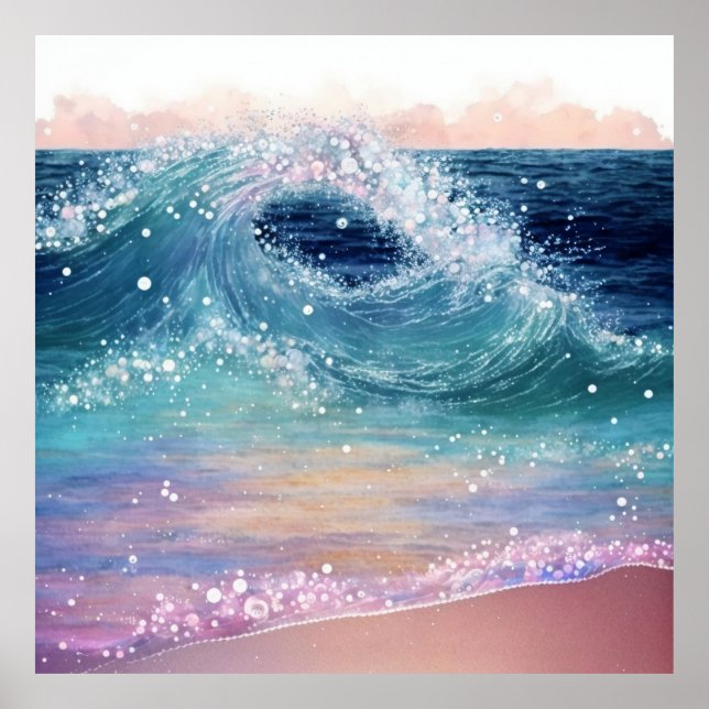 *~* AP60 Küstenmeer Wave Sand Beach Glitzer Poster (Vorne)