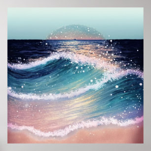 *~* AP60 Sea Glitzer Coastal Ocean Sand Beach Wave Poster