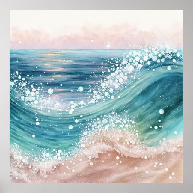 *~* AP60 Sparkle Sand Coastal Ocean Sea Beach Wave Poster (Vorne)