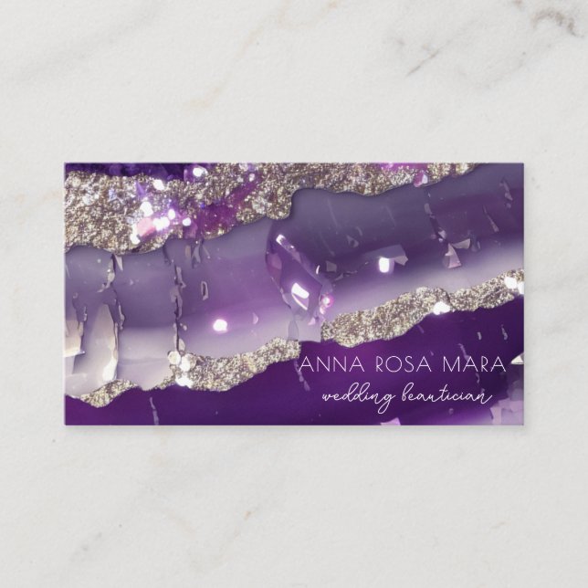 *~* AP66 Glam QR Agate Lila Silver Glitzer Luxe Visitenkarte (Vorderseite)