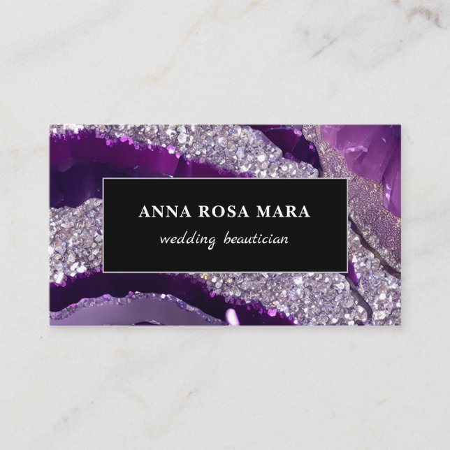 *~* AP66 Glam QR Lavende Lila Silver Glitzer Visitenkarte (Vorderseite)