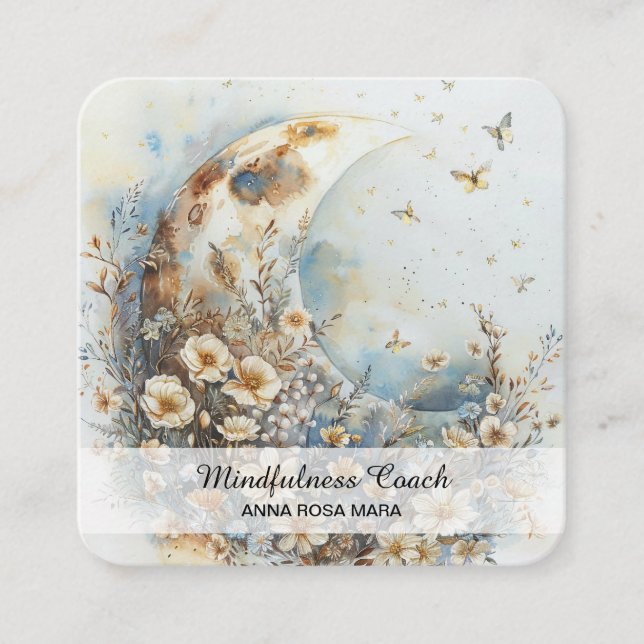 *~* AP70 Ethereal Crescent Mondmond Blume QR Flora Quadratische Visitenkarte (Vorderseite)