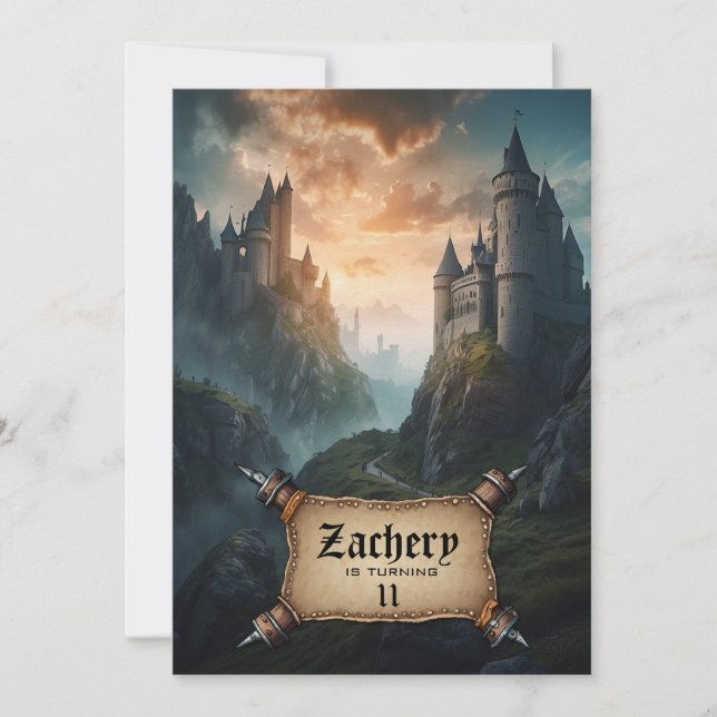 *~* AP88 Fantasy Castles Mittelalterliches Geburts Einladung (Vorderseite)