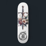 *~* AP88 Feuer Mittelalterliches Schwert Blumenblu Skateboard<br><div class="desc">(Suchen Sie nach ähnlichen Artikeln in AP88 ) Einfache Übertragung auf andere Zazzle Produkte. WHITE Hintergrund Skateboard mit LAVENDER BLUME MEDIEVAL SWORD für Drachensagen mit BLUME / FLORAL-Elementen und mit RING von FRE / FLAMES / FLAME und Letter , Erstmaliges MONOGRAM für Ihren Namen - Behalt oder editieren oder löschen...</div>