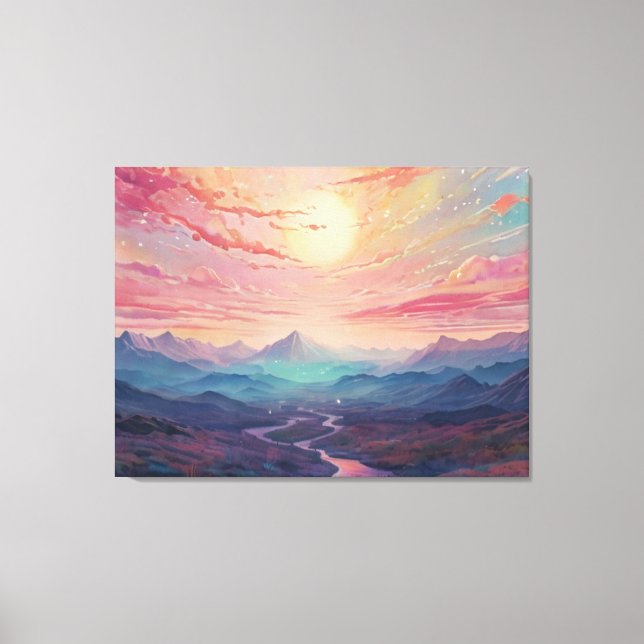 *~* AP93 Dreamscape Sunset Mountains Landschaft Leinwanddruck (Vorderseite)