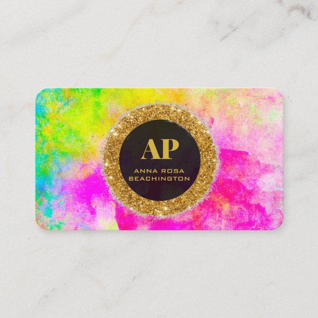 *~AP93 Neon Rainbow BOLD Abstrait QR Carte de visi (Devant)