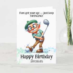 *~* AP94 Fun Senior Man Golf Swing Carte d'anniver
