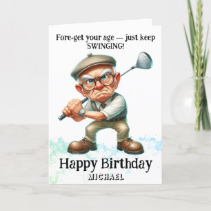 *~* AP94 Funny Old Man Golf Swinging Birthday Card Dankeskarte