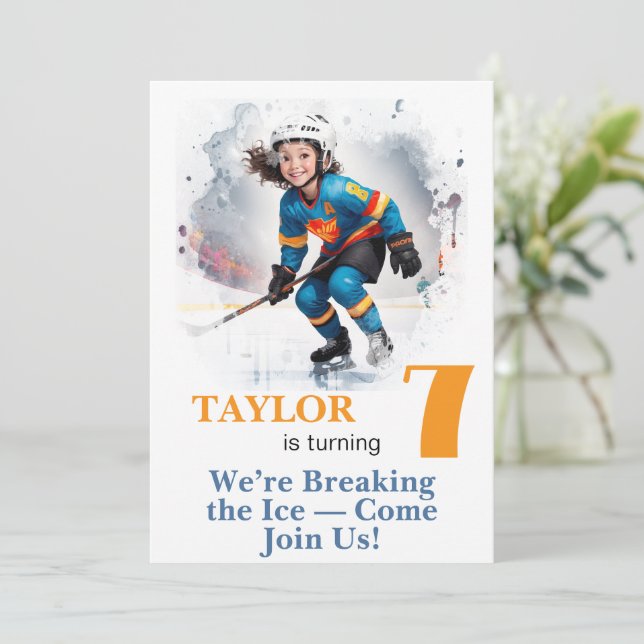 *~* AP94 k-9 DIY Cute Hockey Girl Birthday Einladung (Stehend Vorderseite)