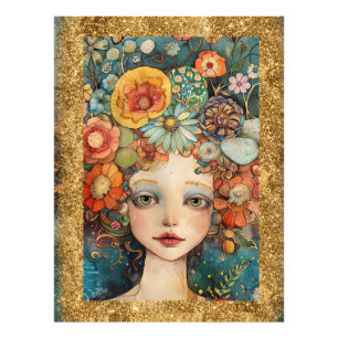 *~ AP95 Capricieuse Frauen Blumen Gold Glitter Kun Fotodruck