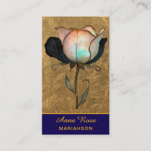 *~* AP98 Elegante Blume Gold 12 Reich QR Floral Visitenkarte