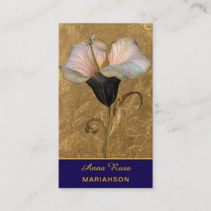 *~* AP98 Elegante Blume Gold 16  Vintage  QR  Visitenkarte