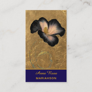*~* AP98 Elegante Blume Gold 17 Vintage QR Visitenkarte