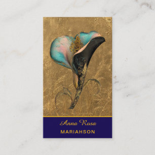 *~* AP98 Elegante Blume Gold 2 Reich QR Floral Visitenkarte