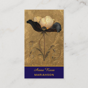 *~* AP98 Elegante Blume Gold 3 Vintage QR Visitenkarte