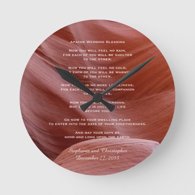 Apache Wedding Blessing, Names, Canyon Photo Wall Runde Wanduhr (Vorderseite)
