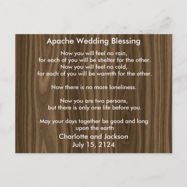 Apache Wedding Segen Dark Wood Grain Postkarte (Vorderseite)