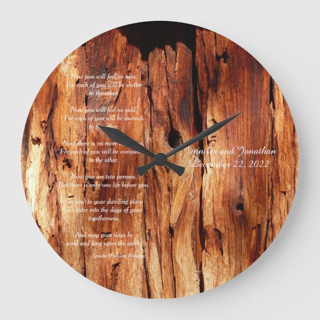 Apache Wedding Segnung Custom Round oder Square Große Wanduhr (Vorderseite)
