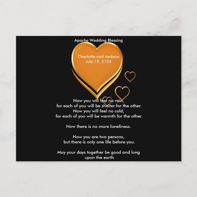 Apache Wedding Sessing Gold Hearts Postkarte (Vorderseite)