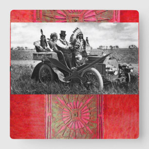 APACHES AND GERONIMO DRIVING A MOTOR CAR QUADRATISCHE WANDUHR