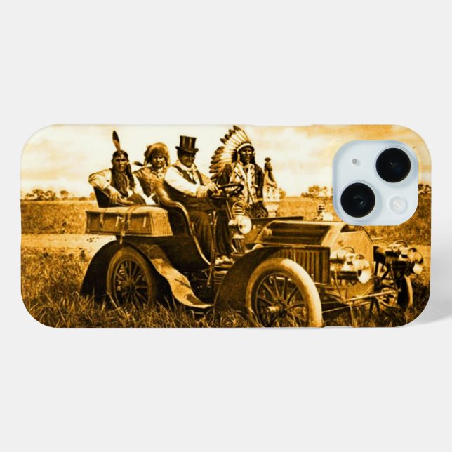 APACHES UND GERONIMO FAHREN MIT EINEM KRAFTWAGEN iPhone 15 HÜLLE (Rückseite (Horizontal))