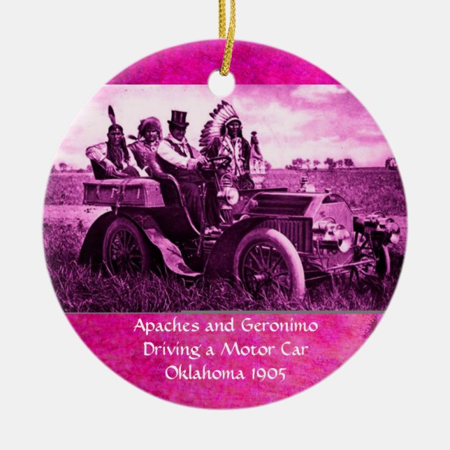 APACHES UND GERONIMO FAHREN MIT EINEM KRAFTWAGEN KERAMIK ORNAMENT (Vorne)