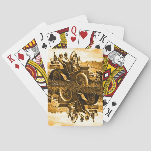 APACHES UND GERONIMO FAHREN MIT EINEM KRAFTWAGEN SPIELKARTEN (Rückseite)