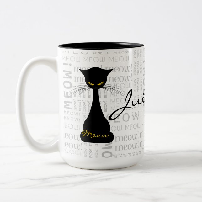APAL: Schwarze Katzemeow-Gewohnheit Zweifarbige Tasse (Links)