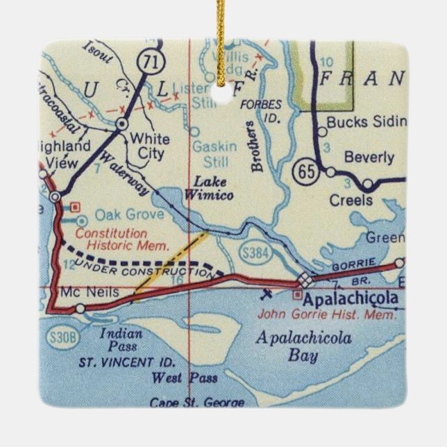 Apalachicola Vintage Karte Keramikornament (Rückseite)