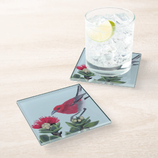 Apapane & Lehua Blossom Hawaii Nature Illustration Glasuntersetzer