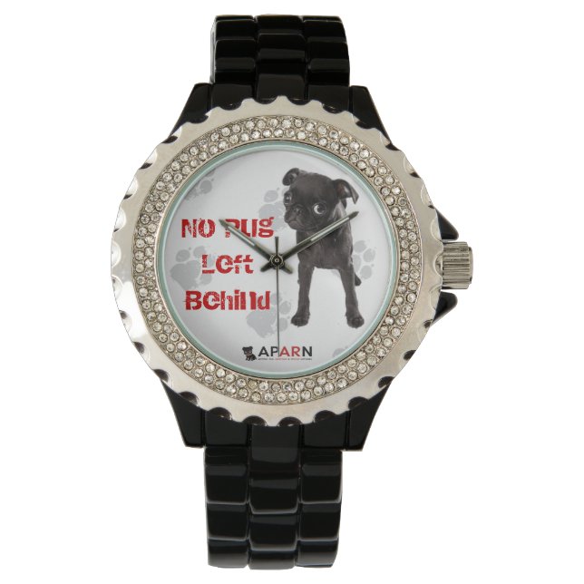APARN "Kein Mops Links" Kristall Watch, Black Armbanduhr (Vorderseite)