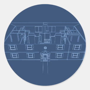 Apartment Gebäude / Haus: Blue Print Runder Aufkleber
