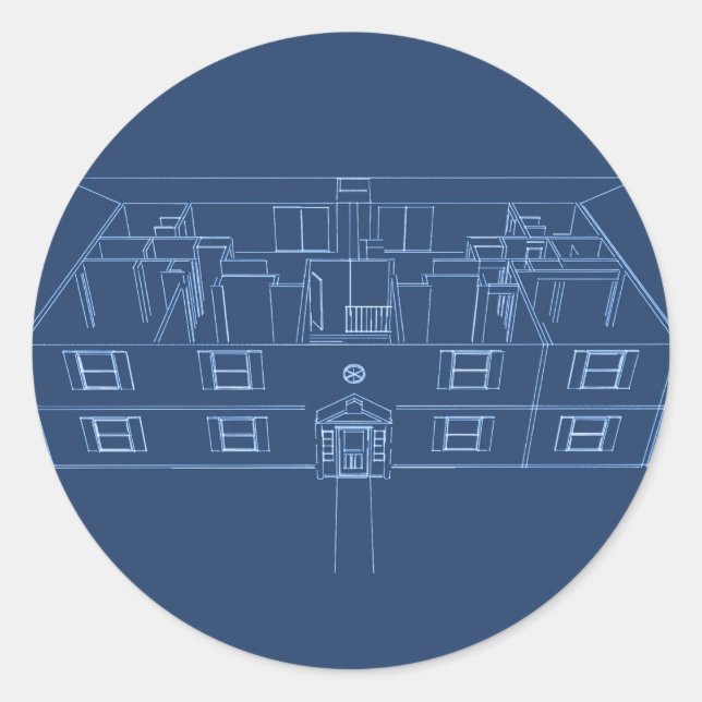 Apartment Gebäude / Haus: Blue Print Runder Aufkleber (Vorderseite)