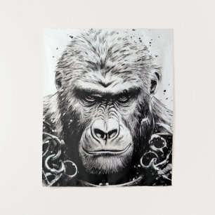 Ape Monkey Wild Nature Illustration Line Epische K Wandteppich