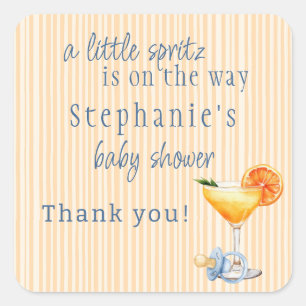 Aperol Spritz Blau Orange Zitrone Junge Babyparty Quadratischer Aufkleber