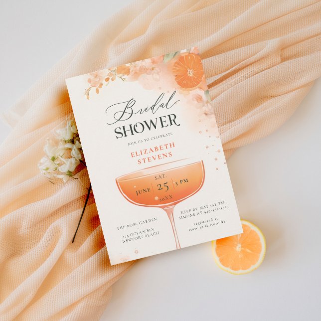 Aperol Spritz Citrus Floral Cocktail Brautparty Einladung (aperol spritz bridal shower invitation citrus cocktail summer floral brunch garden pool party)