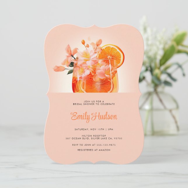 Aperol Spritz Cocktail Bridal Dusche Einladung (Stehend Vorderseite)