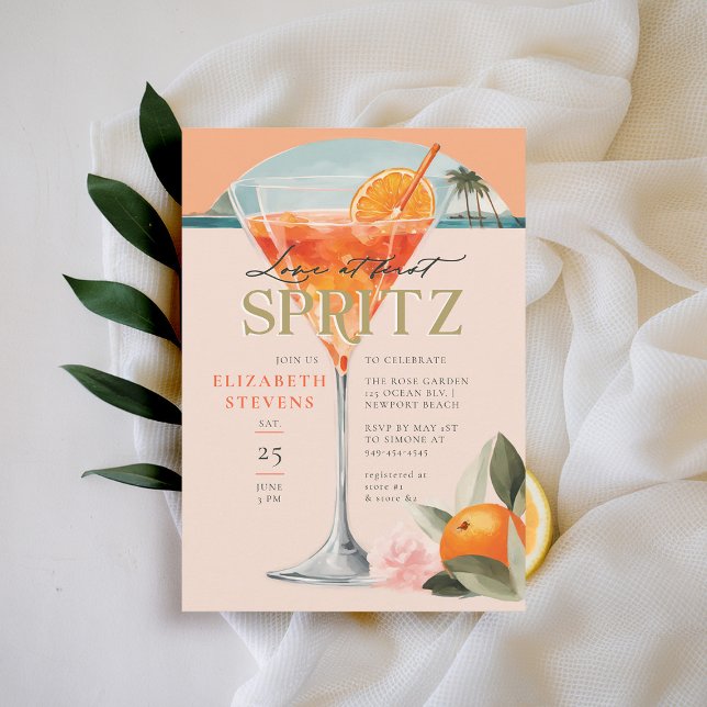 Aperol Spritz Cocktail Orange Chic Brautparty Einladung (aperol spritz bridal shower invitation citrus cocktail summer brunch garden pool party love at first)