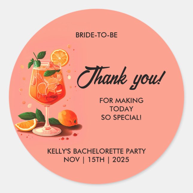 Aperol Spritz Drink Junggeselinnen-Abschied Runder Aufkleber (Vorderseite)