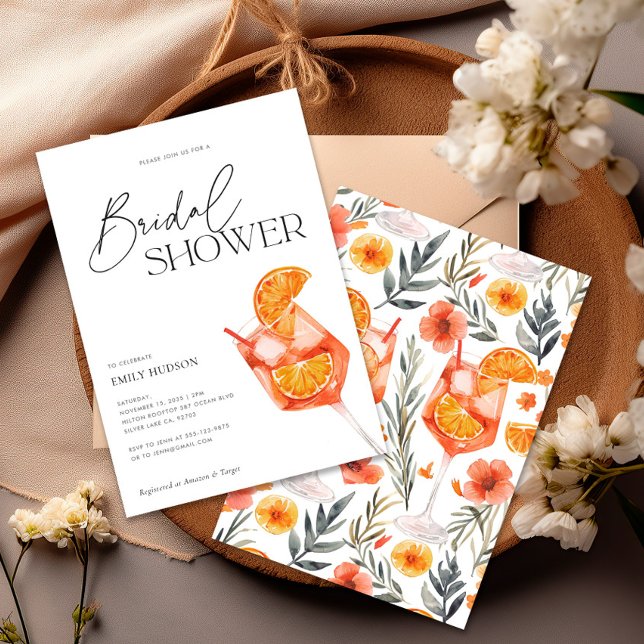 Aperol Spritz Floral Watercolor Brautparty Einladung (Von Creator hochgeladen)