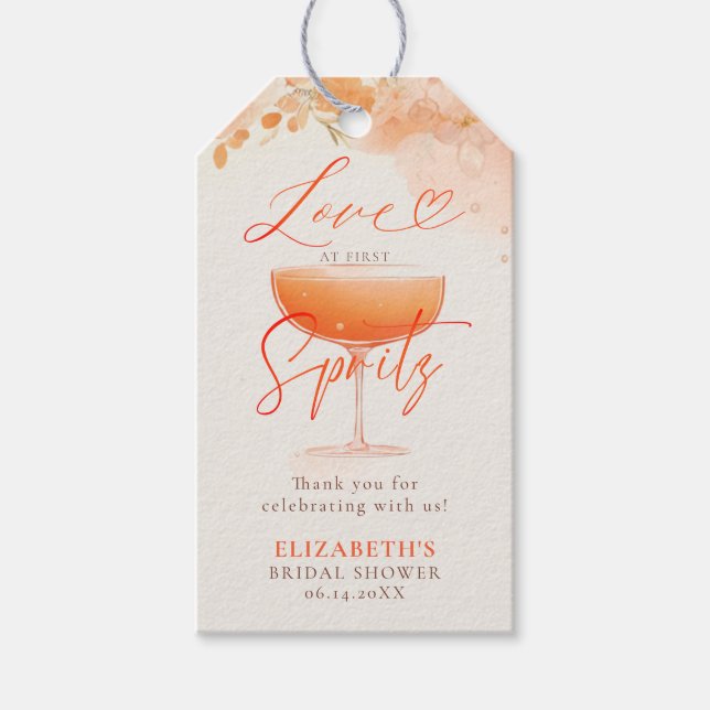 Aperol Spritz Liebe Zitrus Blumen Hochzeitsbrunch Geschenkanhänger (Vorderseite)