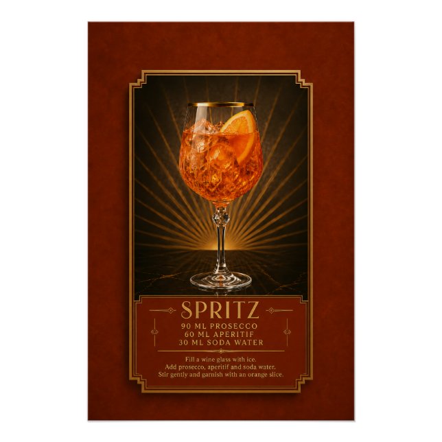 Aperol Spritz Rezept Poster | Bar Kunst (Vorderseite)