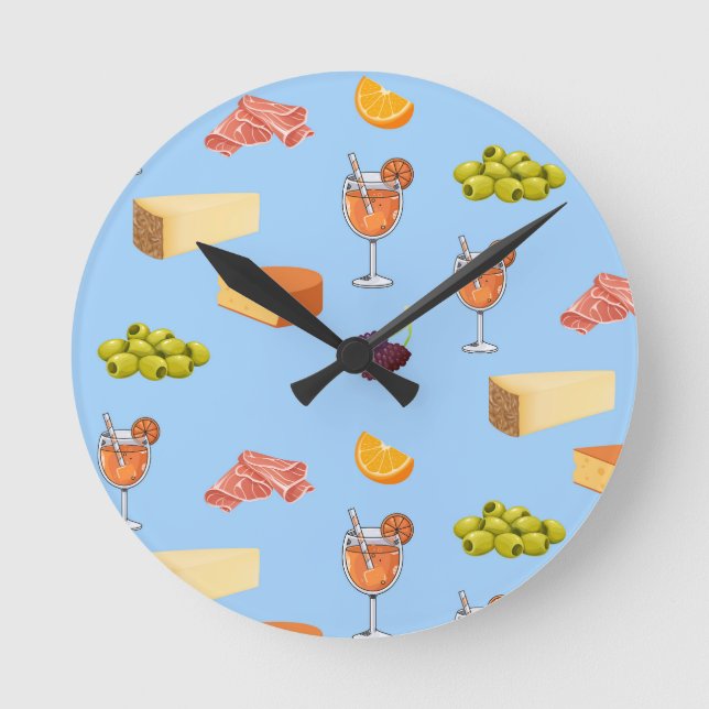 Aperol- und Käse-Muster Runde Wanduhr (Vorderseite)