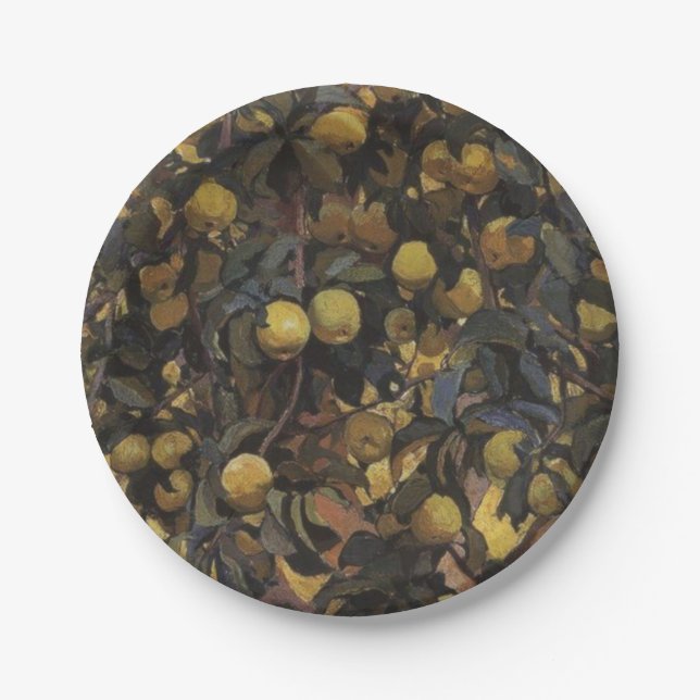 Äpfel an den Zweigen der Bäume (von Serebriakova) Pappteller (Vorderseite)