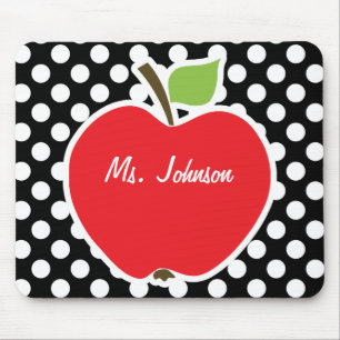 Apfel auf schwarzen und weißen Polka-Punkten Mousepad