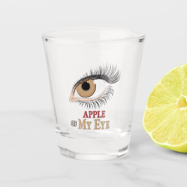 Apfel-Augenbrauen-Kunst Schnapsglas (Vorderseite)