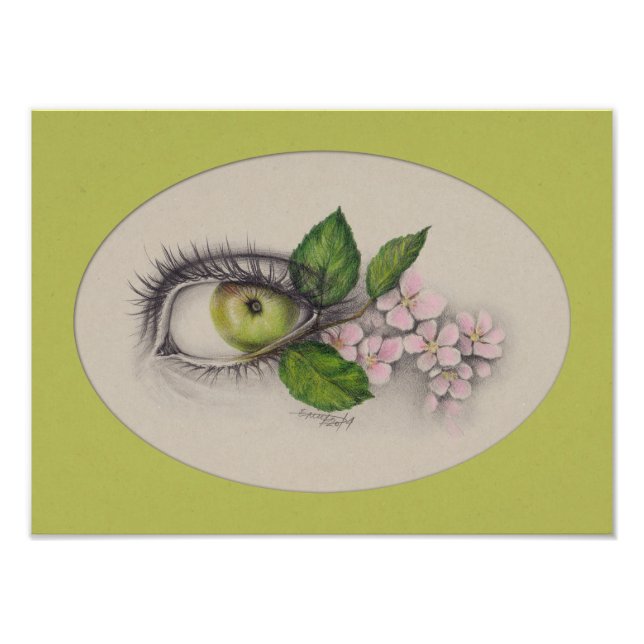 Apfel aus meinem Auge Surreal zeichnend Kunst Grün Fotodruck (Vorne)