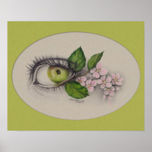 Apfel aus meinem Auge Surreal zeichnend Kunst Grün Poster