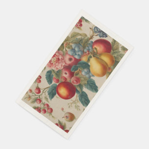 Äpfel, Birnen, Trauben, rosa Blume. Französisch ge Serviette