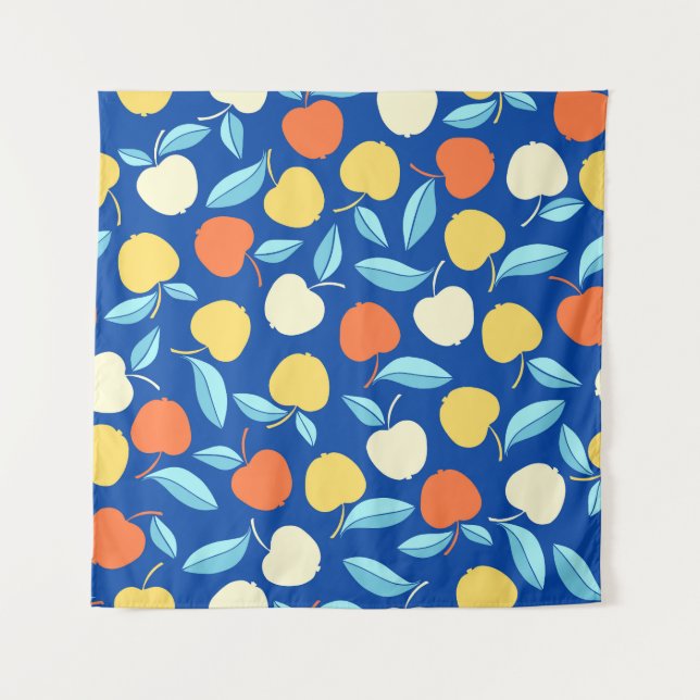Äpfel Blätter, blauer Hintergrund, nahtloses Muste Wandteppich (Vorderseite)